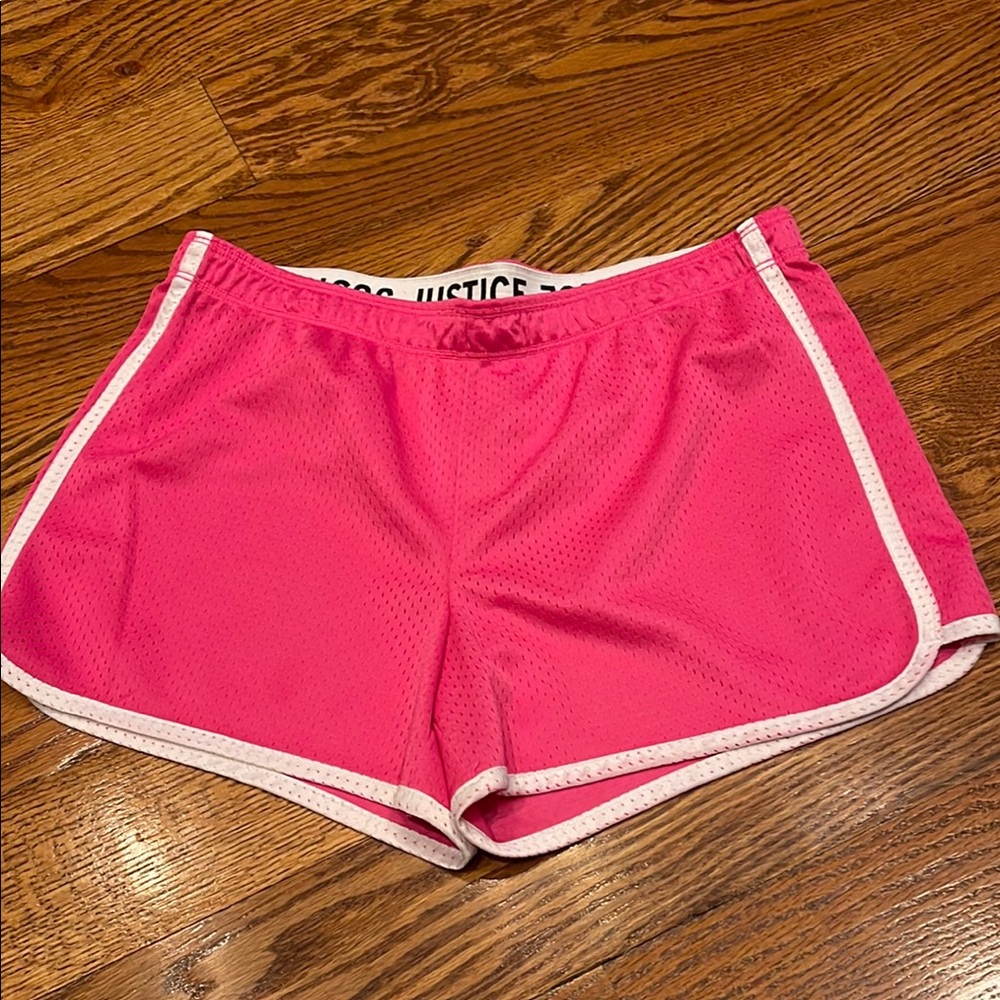 Justice Pink Athletic Shorts with Elastic Waistband and White Trim